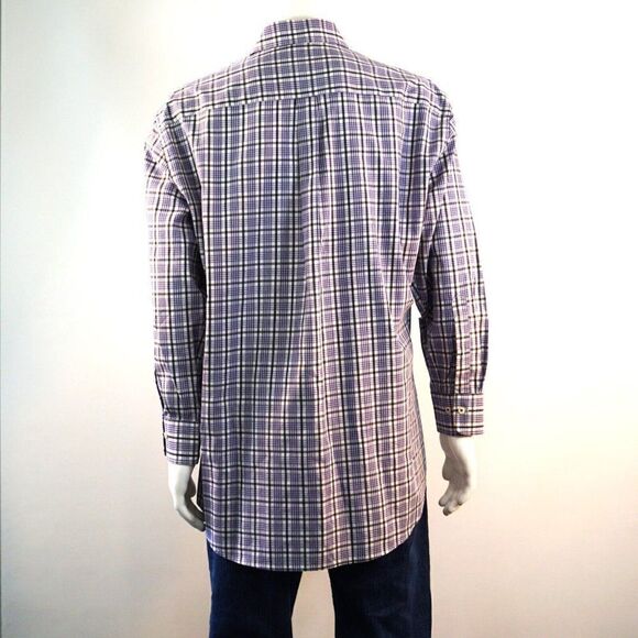 Peter Millar Shirt Mens XL Long Sleeve Button Purple Stipe Check Cotton Casual - Picture 7 of 10